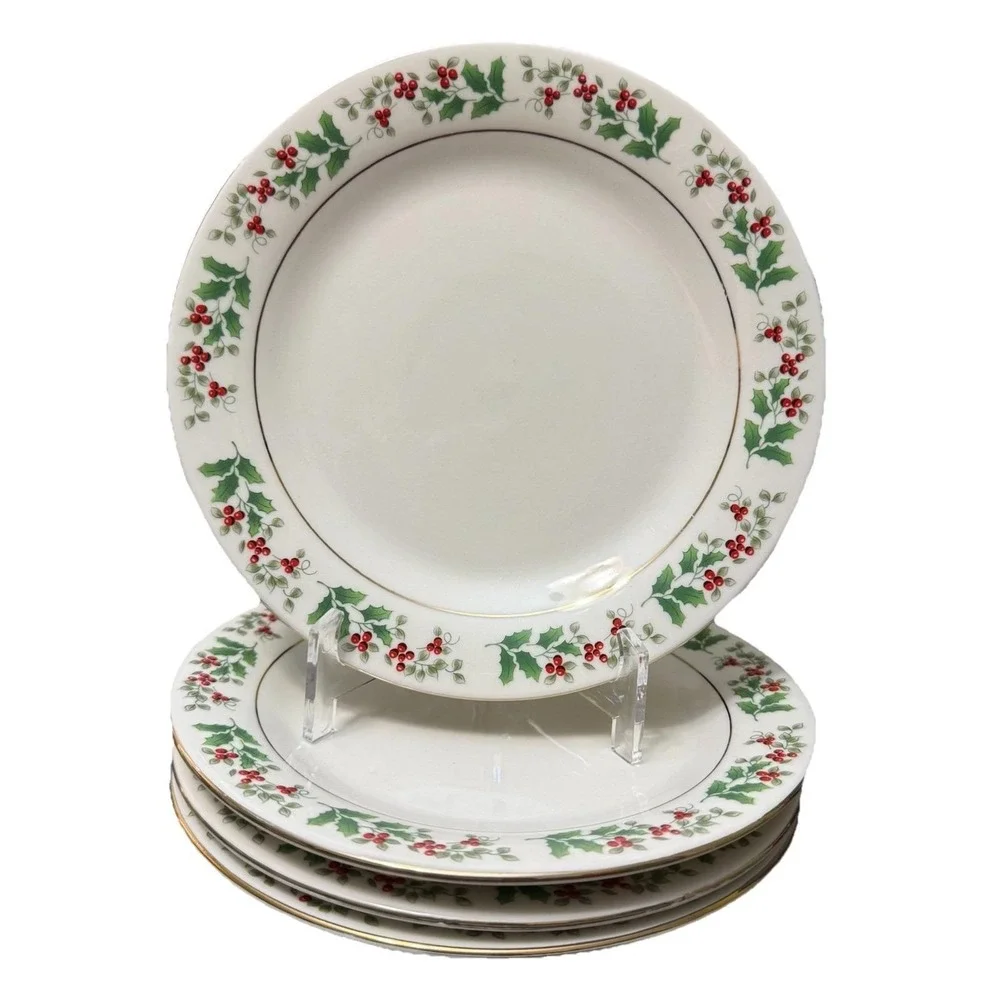 Gibson Holly Berries Bread Dessert Plates Set of 4 Christmas Holiday‎ China 7